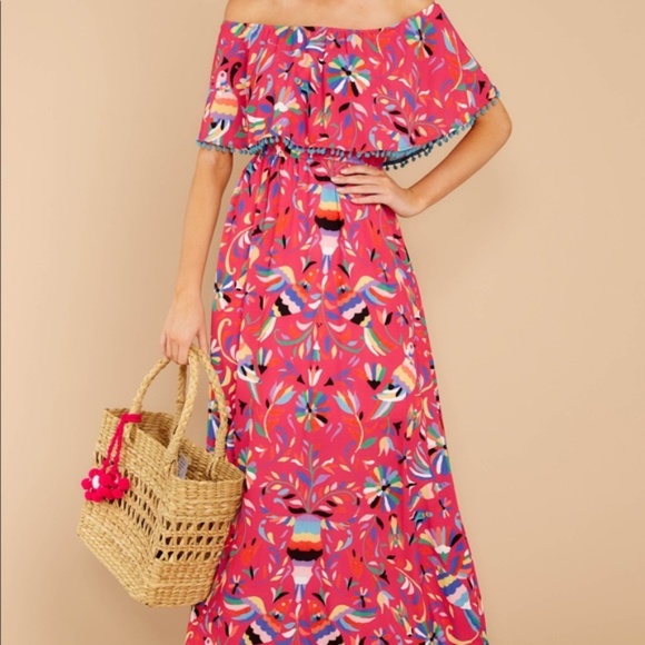 Vibrant PINK bird floral print Judith March Maxi dress - Picture 4 of 5